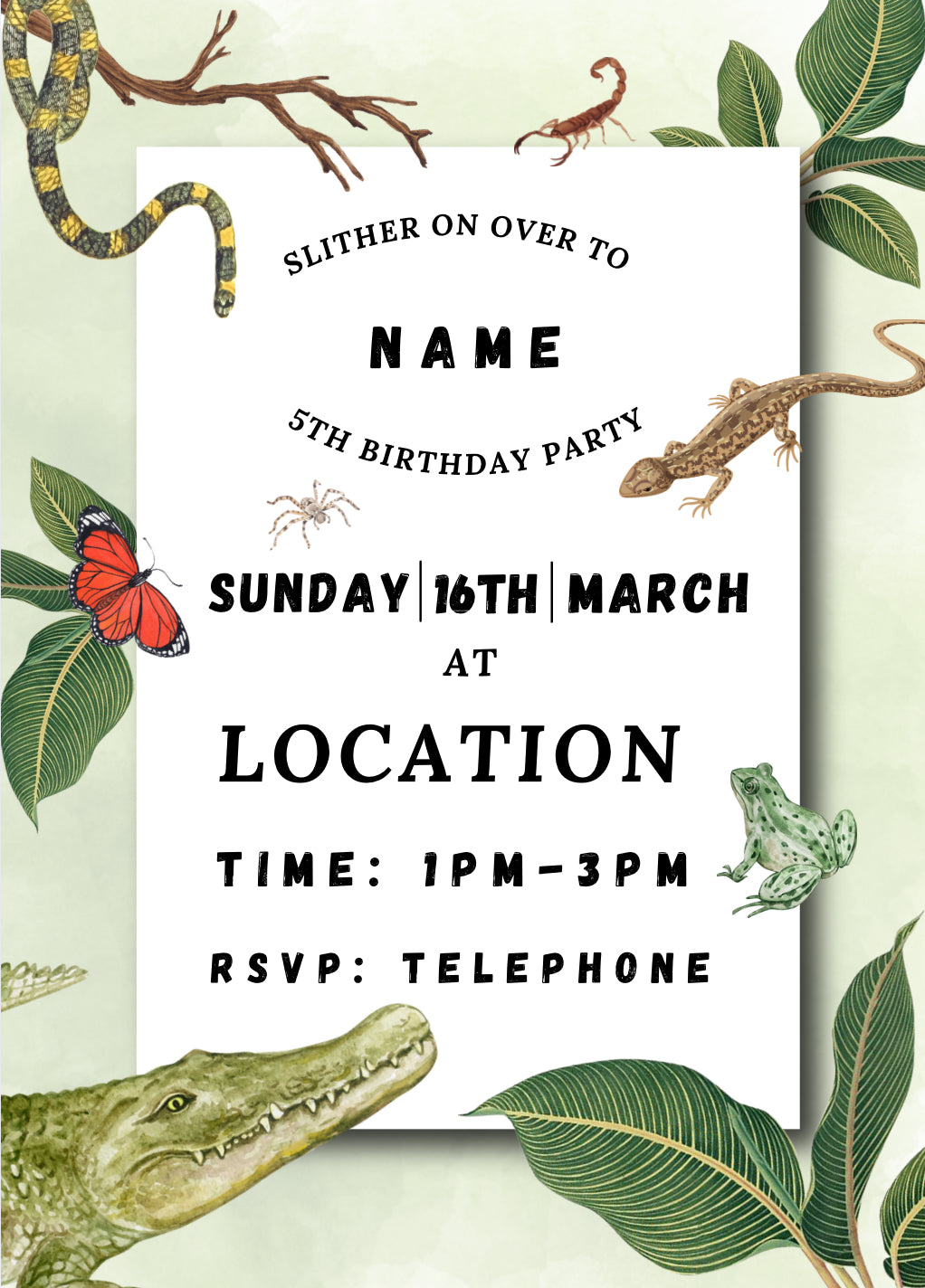 REPTILE INVITATIONS (PACK 12)