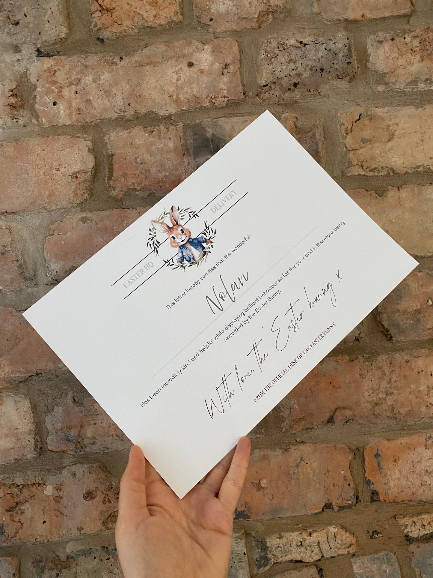 Easter Bunny Certificate