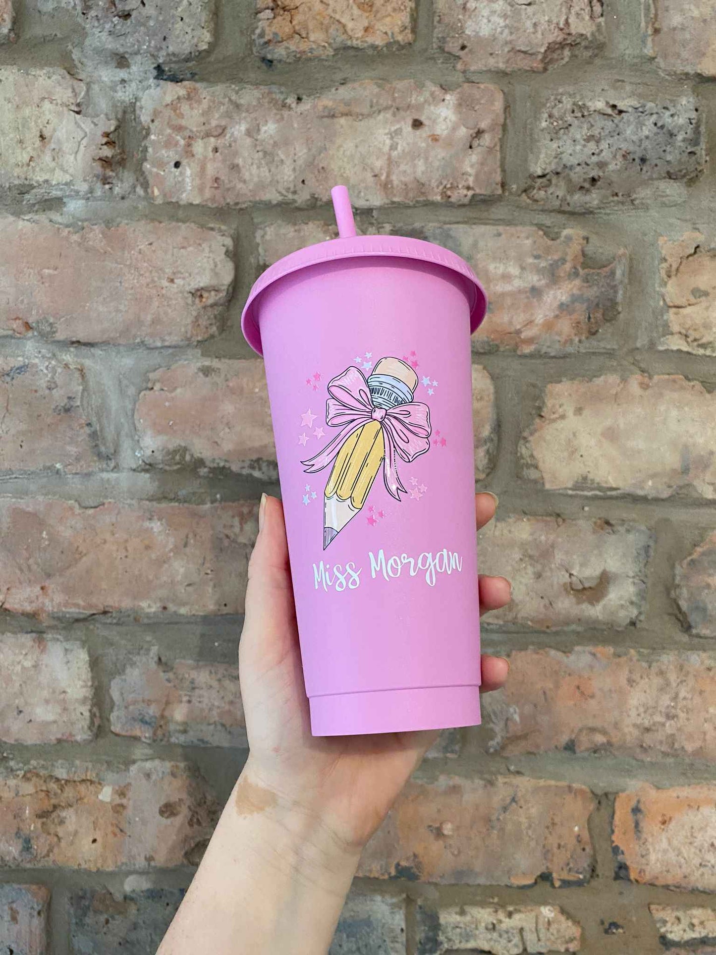 Personalised Pink Pencil Cold Cup