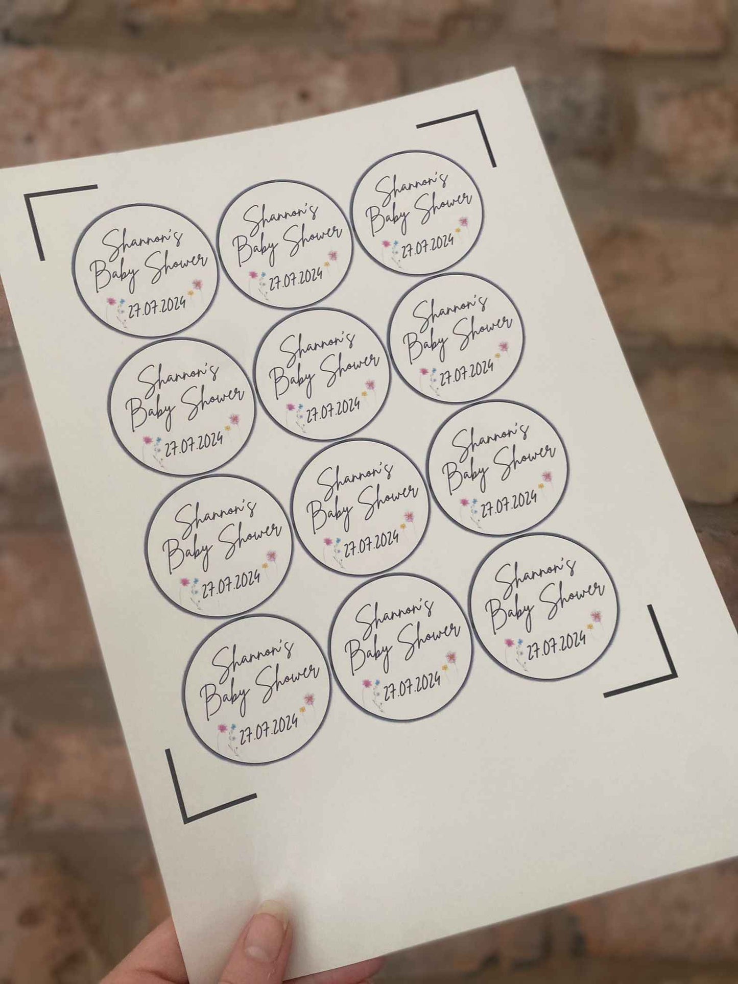 Personalised Baby Shower Stickers! Baby in Bloom Theme! (12 per sheet)