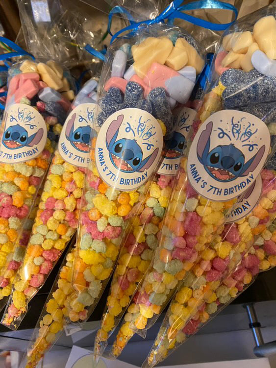 CUSTOM SWEET CONE/BAG STICKERS (12 PER SHEET)
